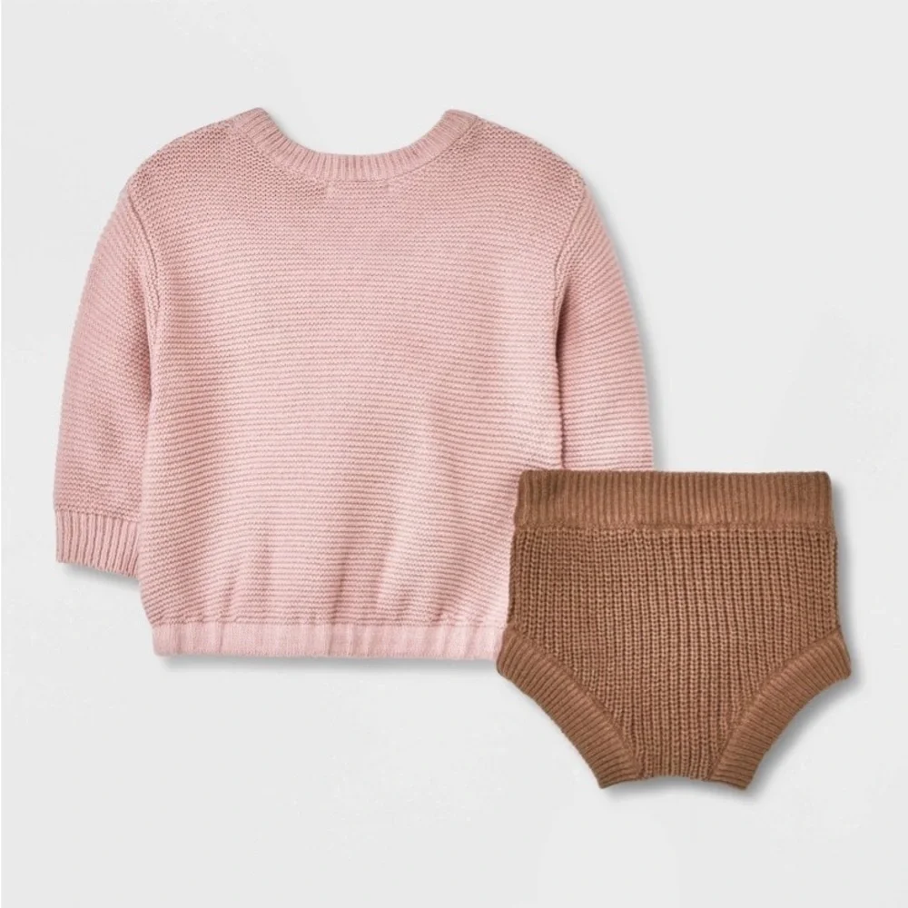 Grayson Collective Baby Girls' Beanie & Sweater Set - Pink/Brown 0-3M new